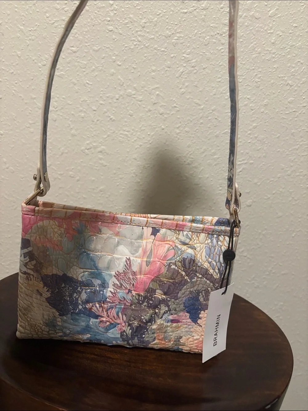Brahmin Pastel Floral Croc-Embossed Shoulder Bag